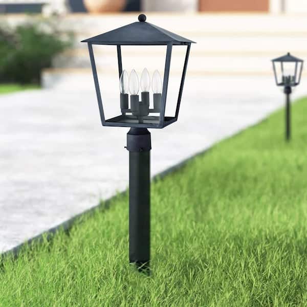 Vintage Style Clear Glass Square Metal Lantern Garden Pillar Light Gatepost Lamp 