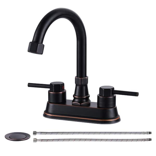 4 in. Centerset Double Handle High Arc Bathroom Sink Faucet with Pop Up Drain in Oil Rubbed Bronze