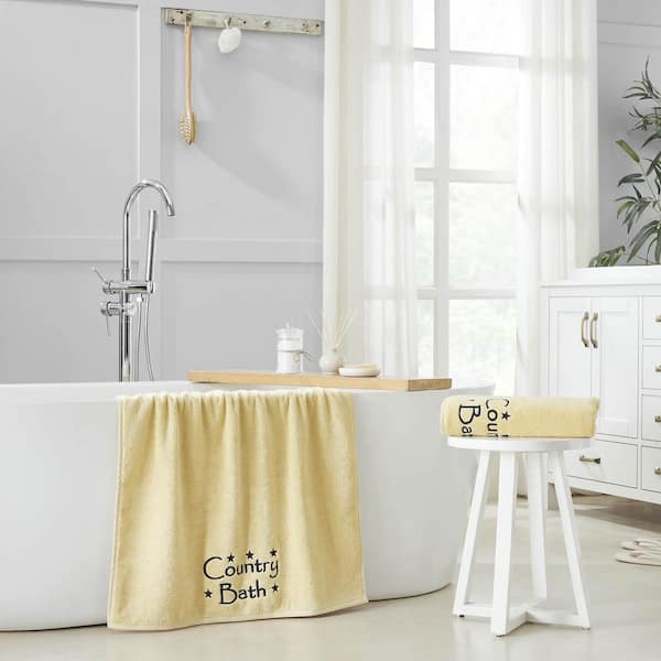 Country Bath Soybean Crème Navy Stars 100% Cotton Bath Towel (Set of 2)