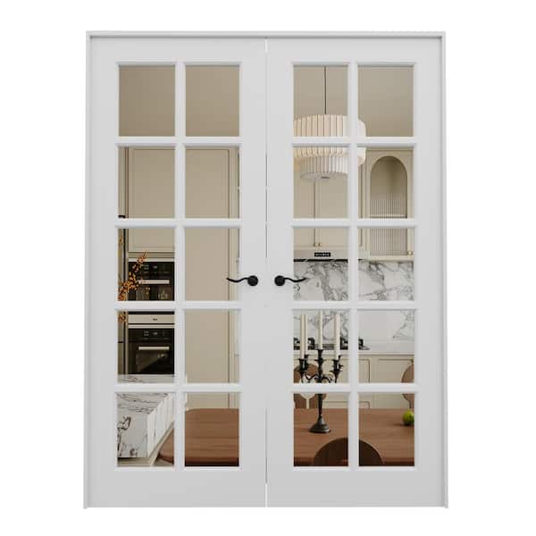 ARK DESIGN 48 in. x 80 in. Universal Handed 10-Lite Clear Glass White Solid Core MDF Double Prehung French Door with Assemble Jamb
