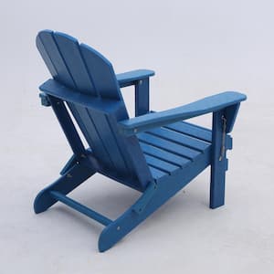 Classic Blue Folding Plastic Outdoor Adirondack Chair for Garden Porch Patio Deck Accent Furniture