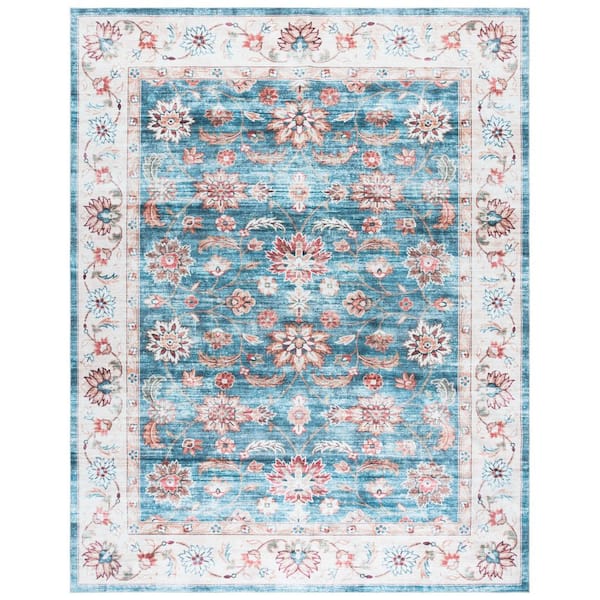 Martha Stewart Washable Green/Beige 9 ft. x 12 ft. Machine Washable Ornate Floral Area Rug