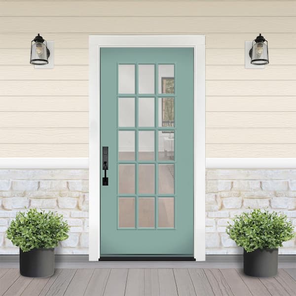 Reliant 32 in. x 80 in. Right-Handed FullLite 15L SDL Clear Glass Quarry Finish Fiberglass Front Door Slab