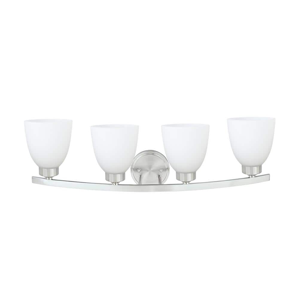 Four-Light Satin Nickel Vanity Light with Frosted Glass Shades
