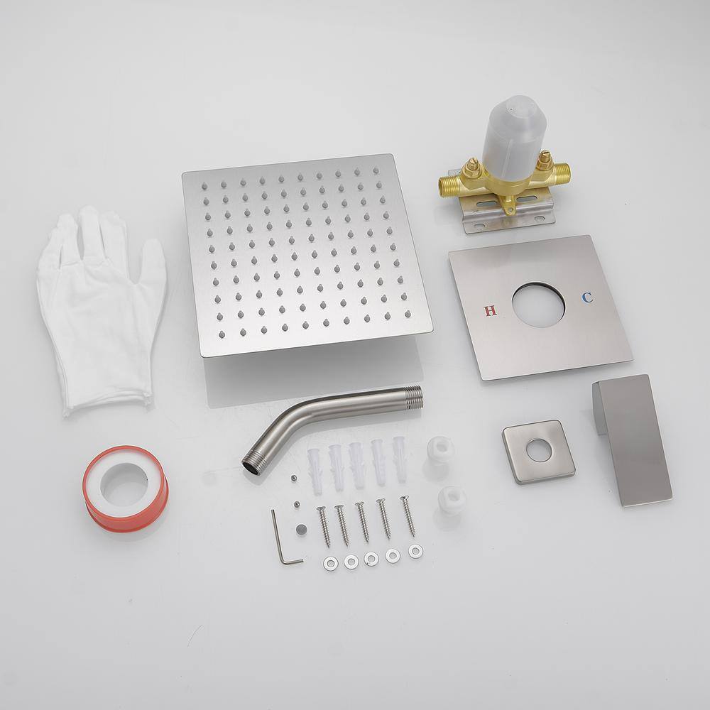 Nickel Square Wall Mounted Rain Shower Faucet Set