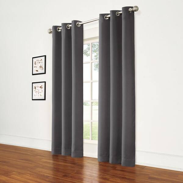 Eclipse Thermapanel Pewter Solid Polyester 37 in. W x 84 in. L Room Darkening Pair Grommet Top Curtain Panel