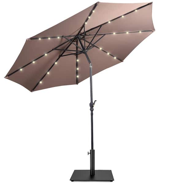 Costway 10 ft. Solar Lights Patio Umbrella Outdoor in Tan with 36 lbs. Steel Umbrella Stand