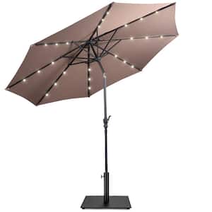 10 ft. Solar Lights Patio Umbrella Outdoor in Tan with 36 lbs. Steel Umbrella Stand