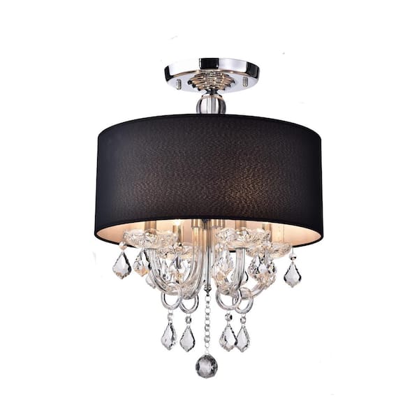 Sete 16.5 in. 4-Light Chrome Semi-Flush Mount with Black Fabric Shade and No Bulbs Included