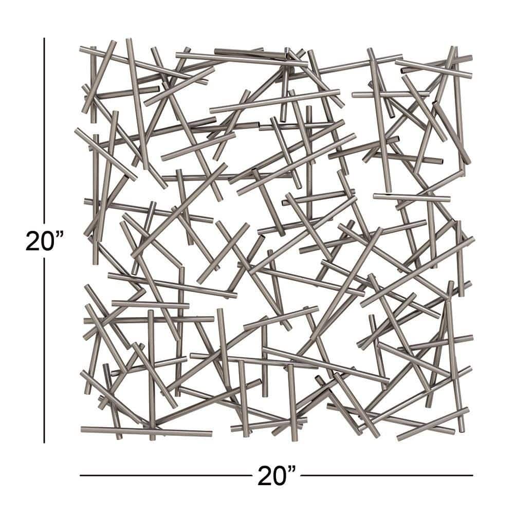 Silver Metal Abstract Geometric Wall Sculpture, 20" x 20"