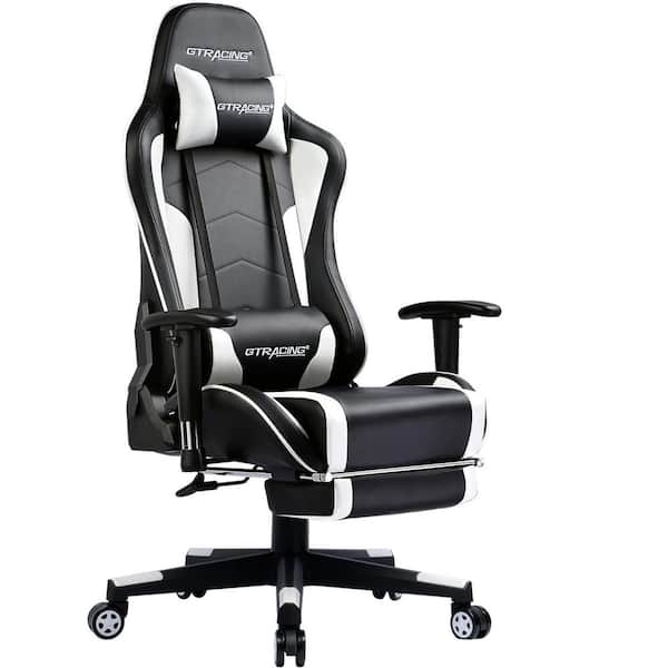 ComHoma Faux Leather Gaming Chair with Speakers Game Chair Bluetooth Music Heavy Duty Ergonomic Computer Office Desk Chair,White