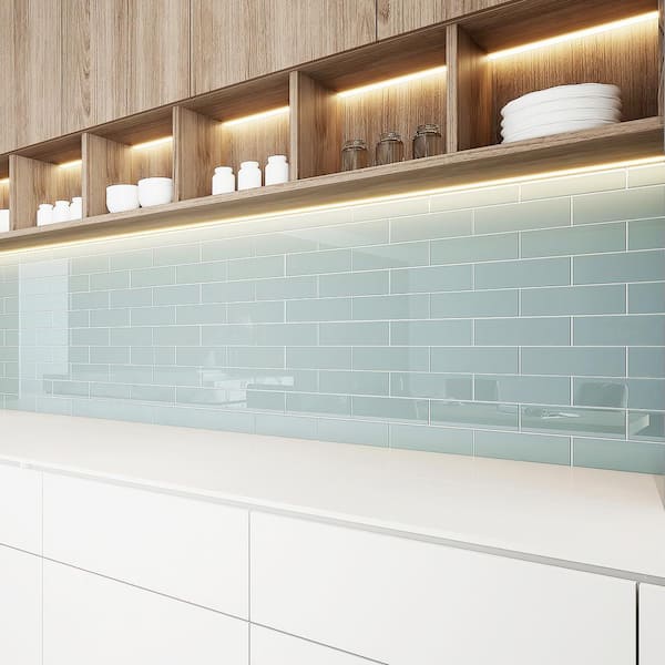 Glass Subway 3 in. x 9 in. x 6mm Wall Tile Case - Baby Blue (27 Piece, 5 Sq.ft.)