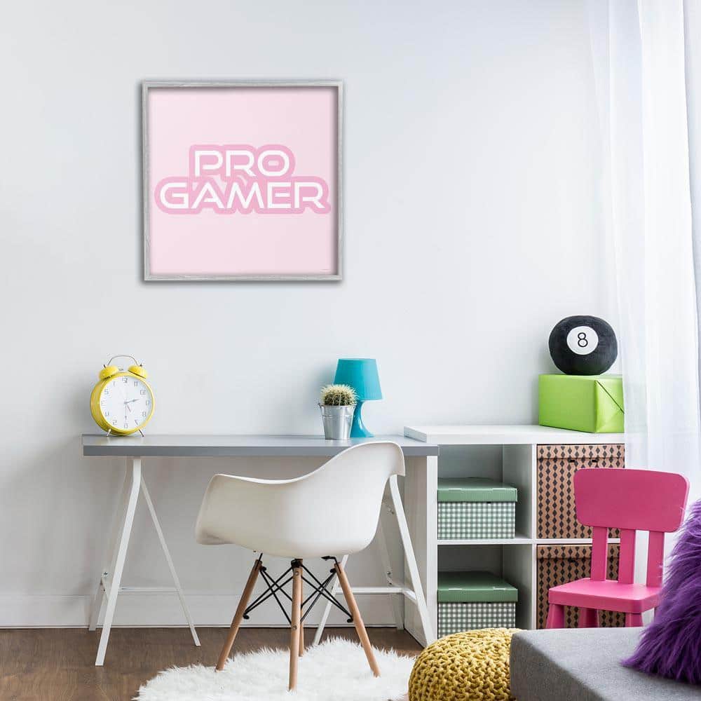 Pastel Pink Pro Gamer by Yass Naffas Designs Gray Framed Typography Giclee Art Print 24 in. x 24 in.