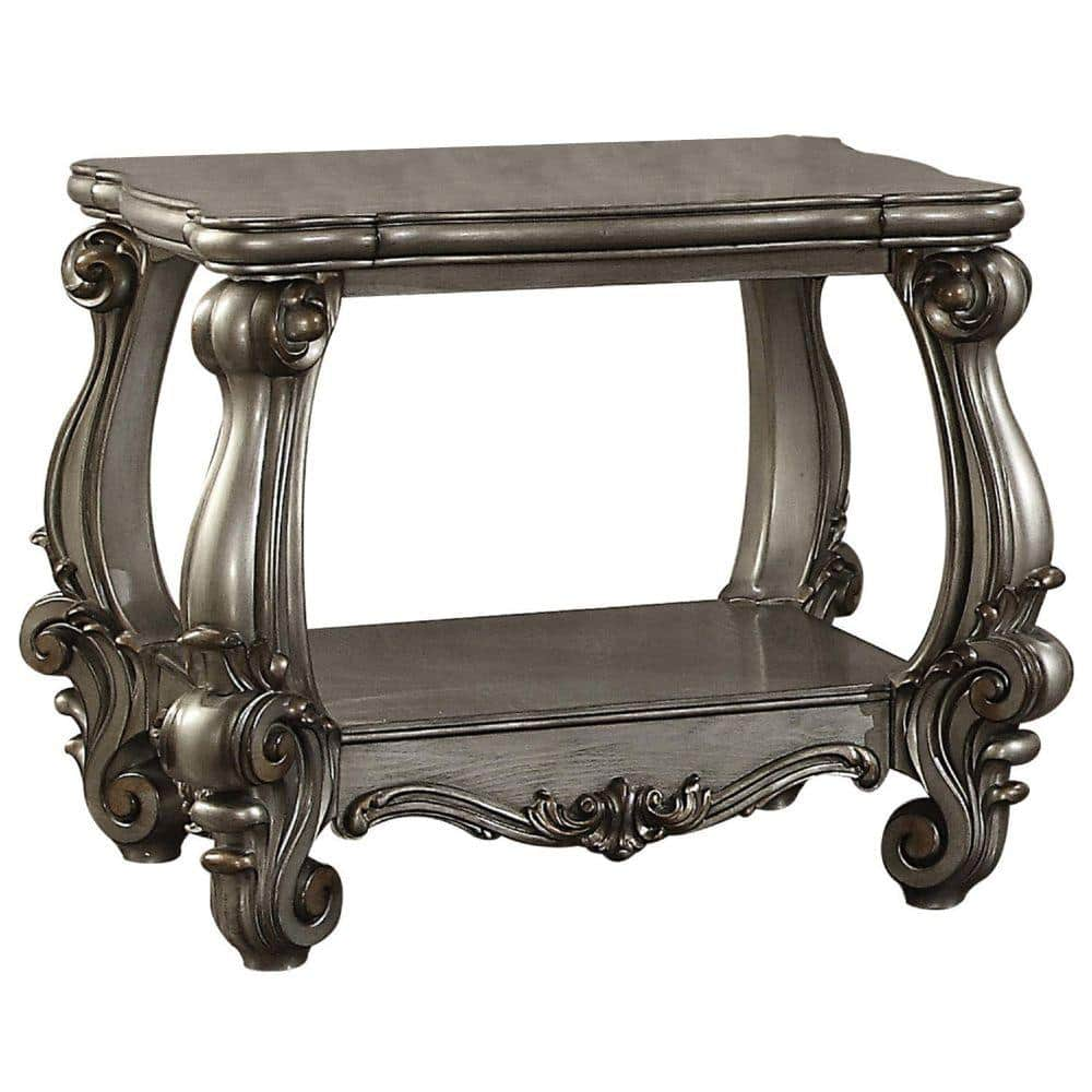 Benjara 31.1 In. Gray Square Wood End Table With Bottom Shelf BM185331 ...