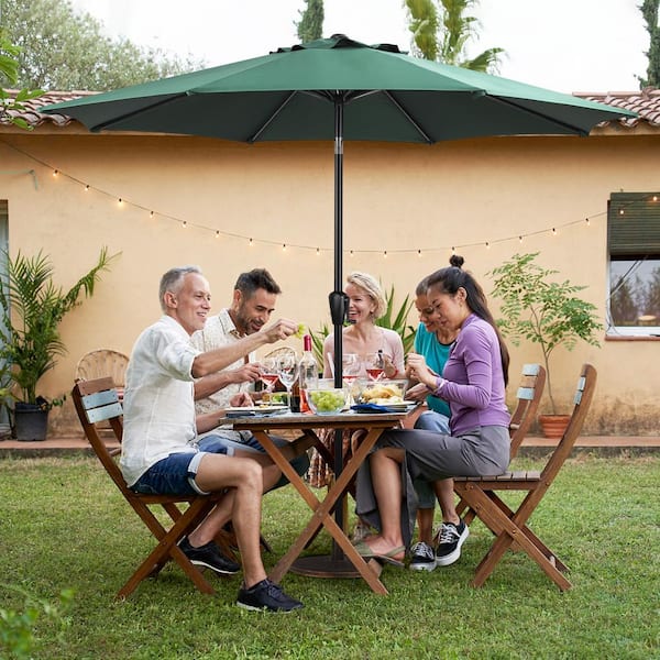 Sonkuki 9 ft. Solar Lighted LED Outdoor Patio Market Table