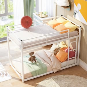 Twin over Twin Metal Bunk Bed with Ladder,White