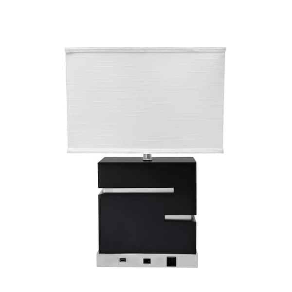 Aspen Creative Corporation 24-1/4 in. Dark Wood Table Lamp with Rectangle Shaped Lamp Shade in Off White