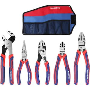 Construction Pliers Set Premium Cr-V with Storage Pouch for Basic Repair in Red Blue