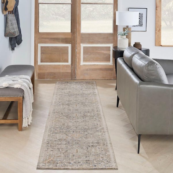 Nyle Ivory Taupe 2 ft. x 10 ft. Vintage Persian Kitchen Runner Area Rug