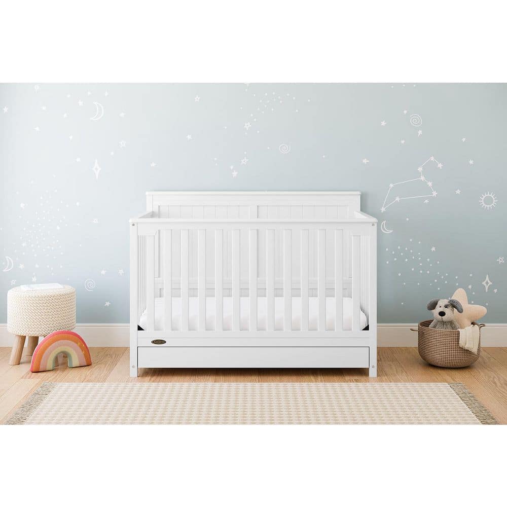 White 5-in-1 Convertible Crib with Storage Drawer