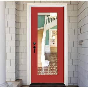 Legacy 30 in. x 80 in. Full-Lite Clear Glass RHIS Primed Morocco Red Finish Fiberglass Prehung Front Door