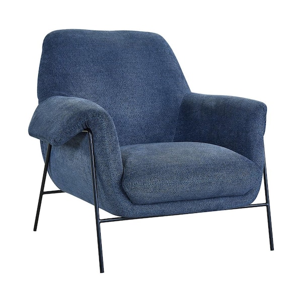 Armen Living Black Metal and Navy Fabric Elie Contemporary Accent Chair