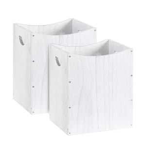 5.3 gal. Rustic Wood Trash Can Wastebasket with Handles, White, Set of 2