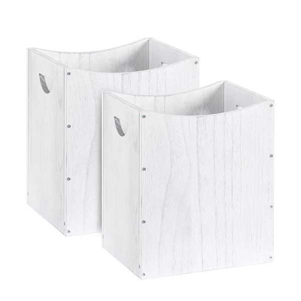 Oumilen 5.3 gal. Rustic Wood Trash Can Wastebasket with Handles, White, Set of 2