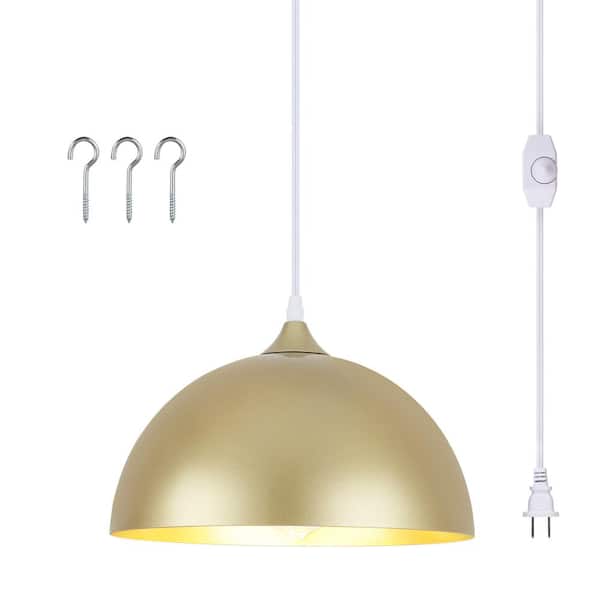 ADSENSTY 1-Light Gold Plug In Pendant Light with Metal Shade On/Off Dimmer Switch, No Bulbs Included