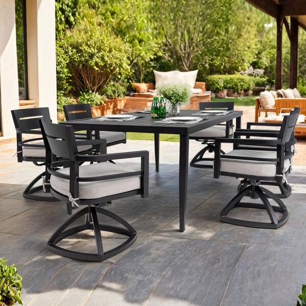 sunbrella ガーデン　ダイニング7点セット 7-Piece Aluminum Outdoor Dining Set with Sunbrella Gray Cushions