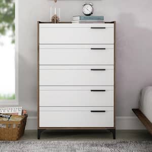 Laury 5-Drawer Royal Walnut with White Chest of Drawer (46.4 in. H x 15.6 in. W x 30.7 in. D)