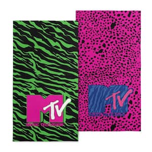 MTV Neon Zebra Pink Cheeta 2PK Cotton/Polyester Blend Graphic Beach Towel Set