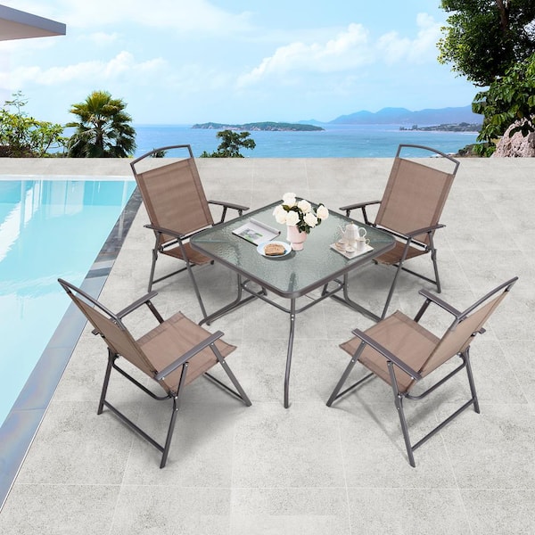 Crestlive Products 5-Piece Metal Square Outdoor Dining Set in Brown