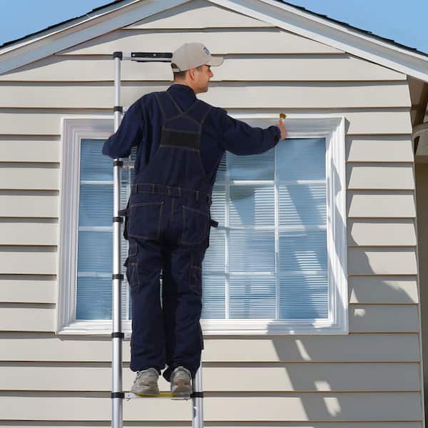 Telescoping Ladder, Non-Slip Feet, 8.5 ft. Aluminum Extension Ladder 8.5 ft. 375 lbs. Collapsible