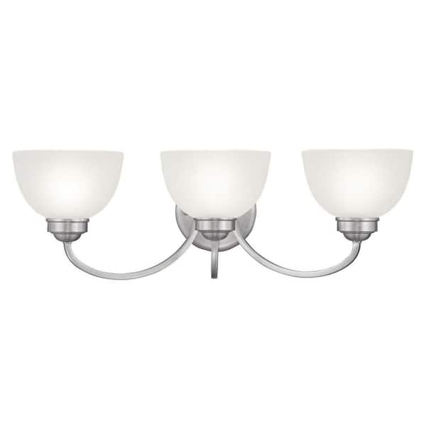 AVIANCE LIGHTING Stonecrest 25 in. 3-Light Brushed Nickel Vanity Light with Satin Glass