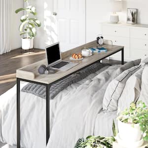 Piper Hill Over-The-Bed Desk, 72.25 in. Retangular, light walnut, metal Desk with Castors and adjustable height.