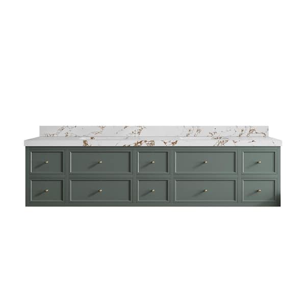 Willow Collections Roswell 84 in. W x 22 in. D x 36 in. H Double Sink Bath Vanity in Pewter Green with 2 in. Viola Brown qt. Top