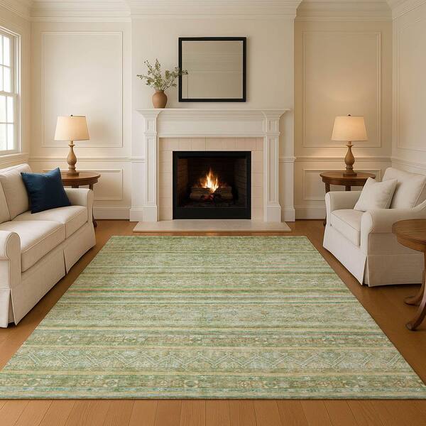 Mayfield Premium Machine Washable Abstract AMF1653 Green 3 ft. x 5 ft. Area Rug