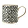 Set of 4 Black and Beige Ceramic Embossed Mugs