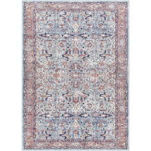 Georgina 7 ft. x 9 ft. Blue Border Indoor Area Rug