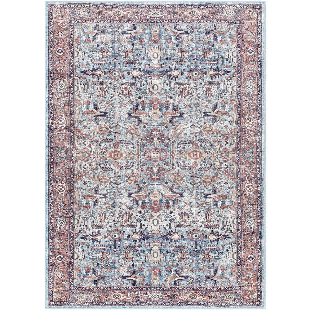 Georgina Blue and Beige Washable Synthetic Area Rug