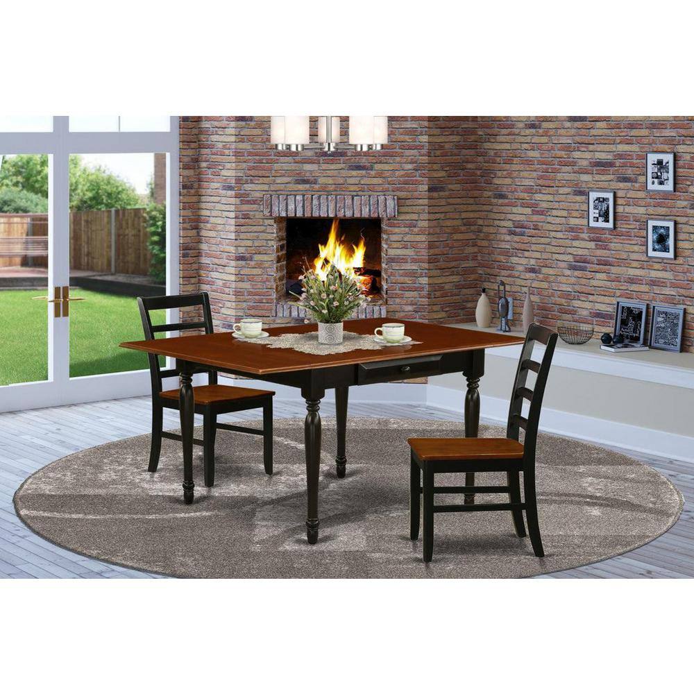 3-Piece Black and Cherry Finish Solid Wood Top With Dropleaf Dining Table Set