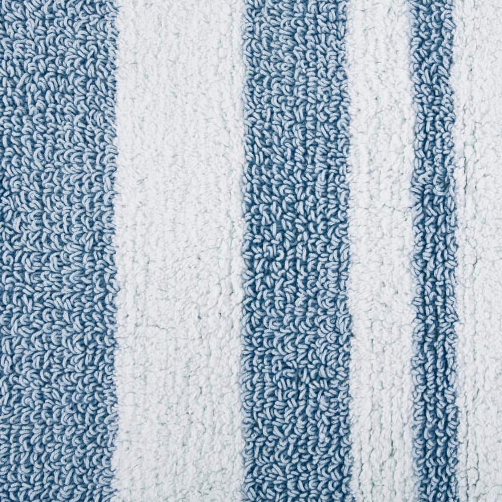 Blue and White Cotton Reversible Bath Rug
