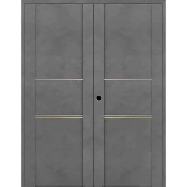 Belldinni Vona 01 3H Gold 72 in. x 80 in. Right Hand Active Dark Urban Wood Composite Double Prehung Interior Door