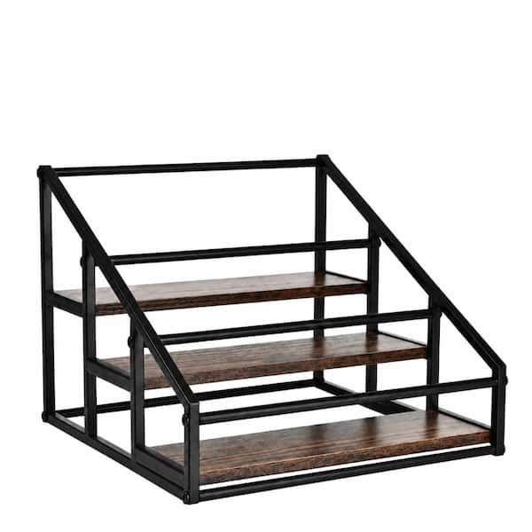 3-Tier Black Metal and Wood 12-Bottle Coffee Syrup Rack Organizer for Kitchen, Coffee Bar and Countertop Display