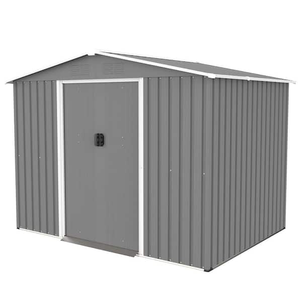 8 ft. W x 6 ft. D Metal Outdoor Storage Shed with Double Pitched Roof Double Sliding Door (48 sq. ft. ) in Gray