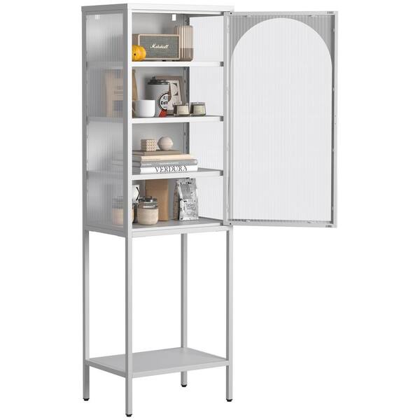 FUNKOL 19.7 in. x 13.8 in. x 63 in. White 5-Shelf Metal Storage Cabinet with 3 Adjustable Dividers and Glass Doors