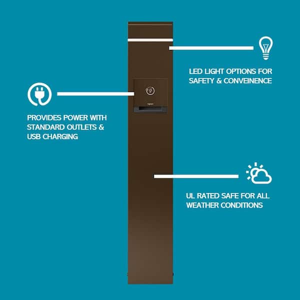 Wiremold Outdoor Weatherproof Charging Station 2-Gang, 1 GFCI Outlet and 1 4-Port USB Outlet plus Accent Light, Bronze