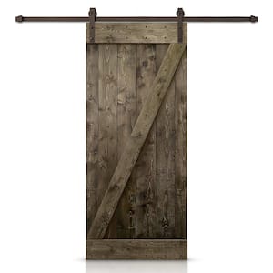 38 in. x 84 in. Primed Natural Wood Finish 6.6 ft. Dark Coffee Sliding Barn Door with Sliding Door Hardware Kit
