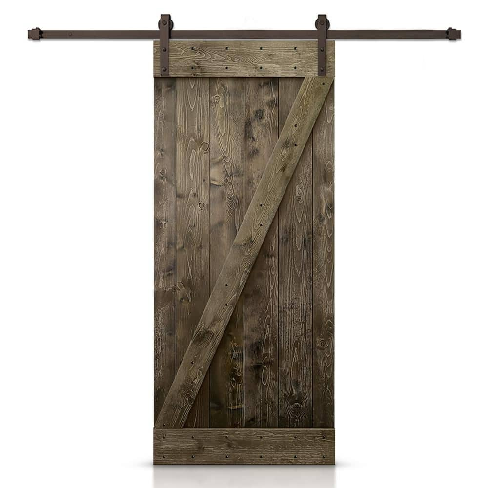 CALHOME 30 in. x 84 in. Z-Bar Dark Coffee Sliding Barn Door with ...